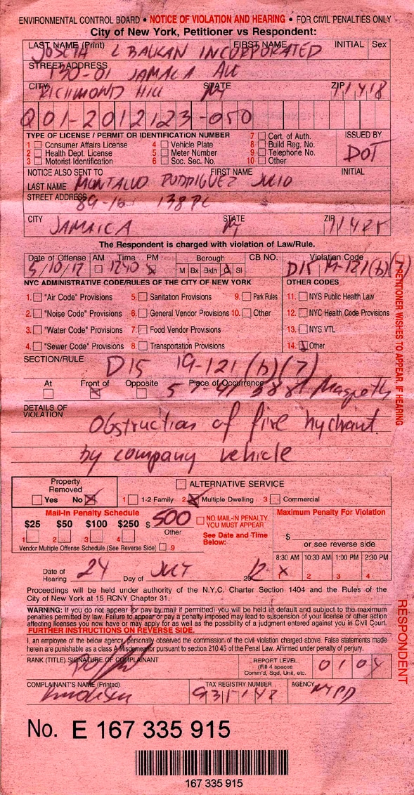Traffic Ticket Nyc >> NYC Plumber Gets NYPD 'Mystery Tickets' For Sewer And Water Work Traffic Ticket Nyc >> NYC Plumber Gets NYPD 'Mystery Tickets' For Sewer And Water Work