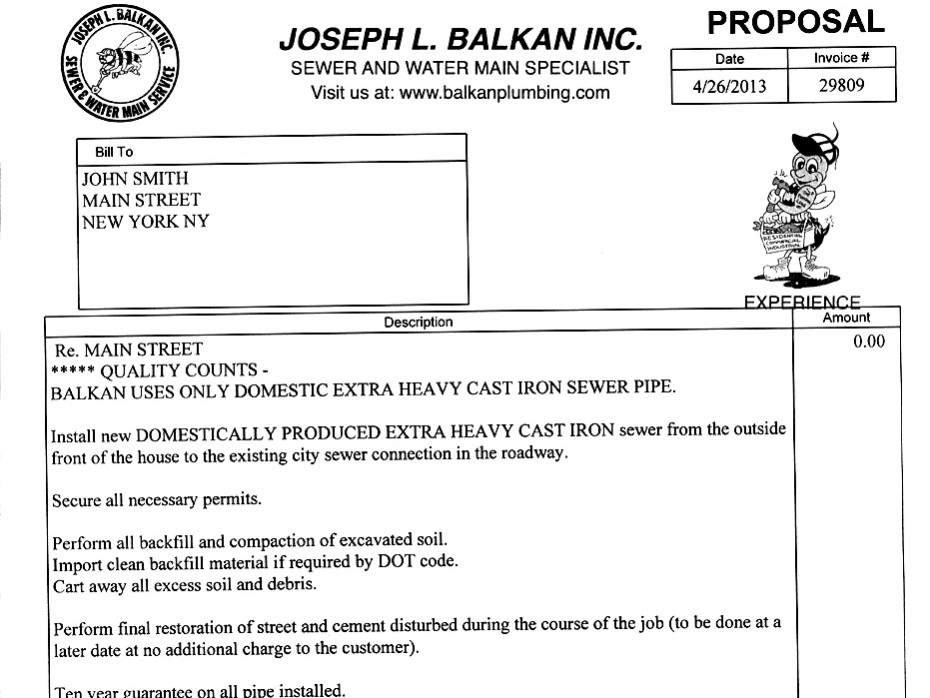 home sewer line contract