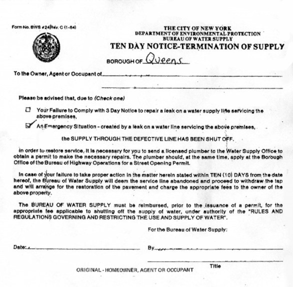 NYC DEP notification