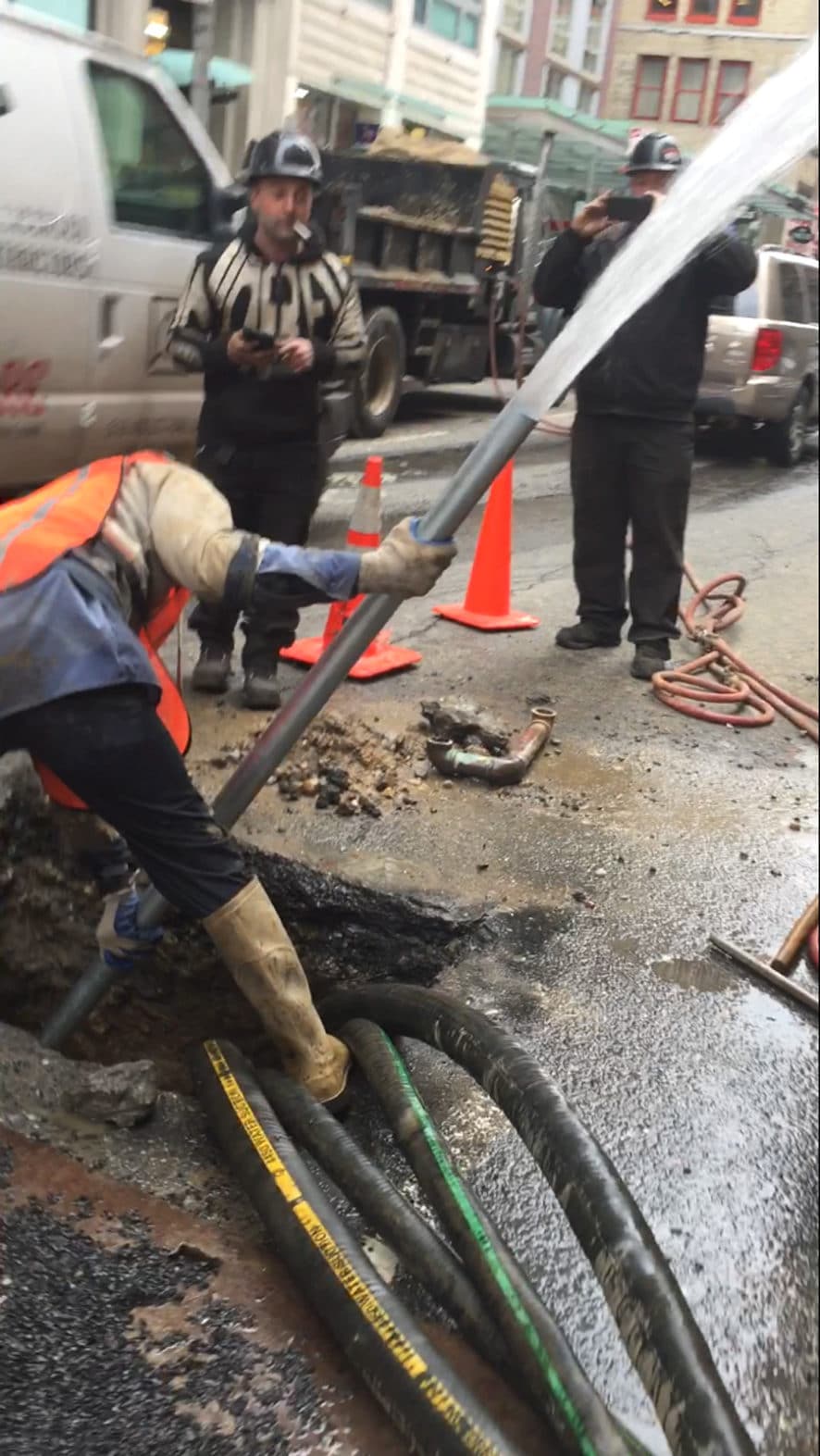 Water main break being repaired in Manhattan.