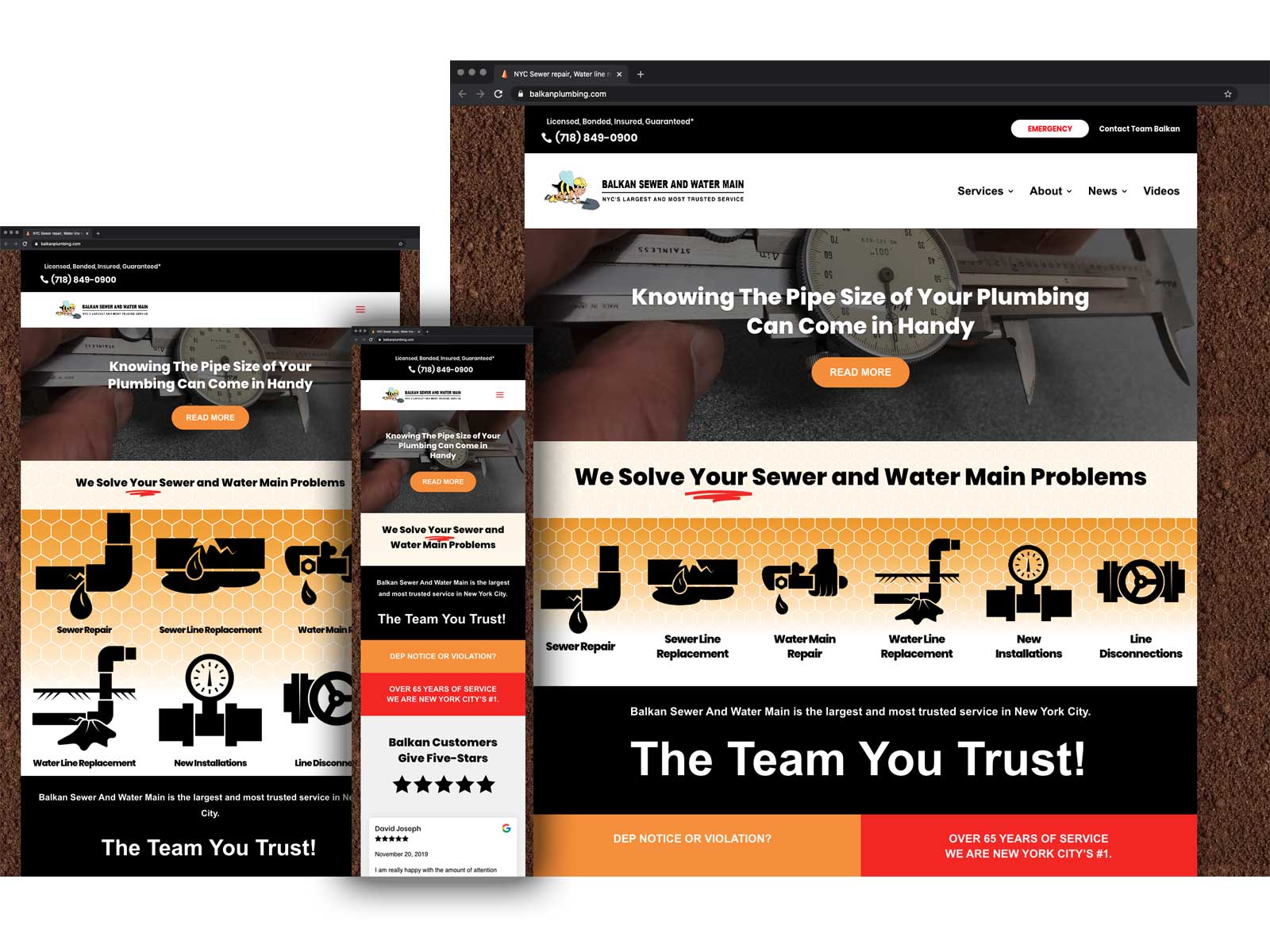 Sewer And Water Main Mobile Centric Website Versions