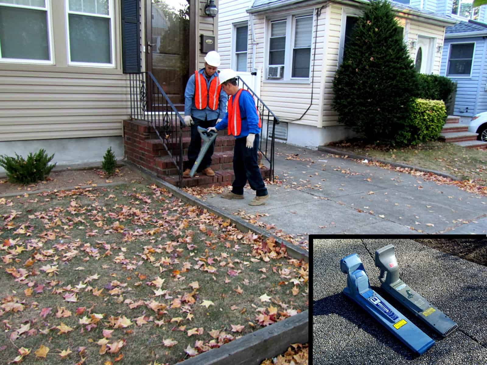 Locating a sewer break using pipe locating equipment.