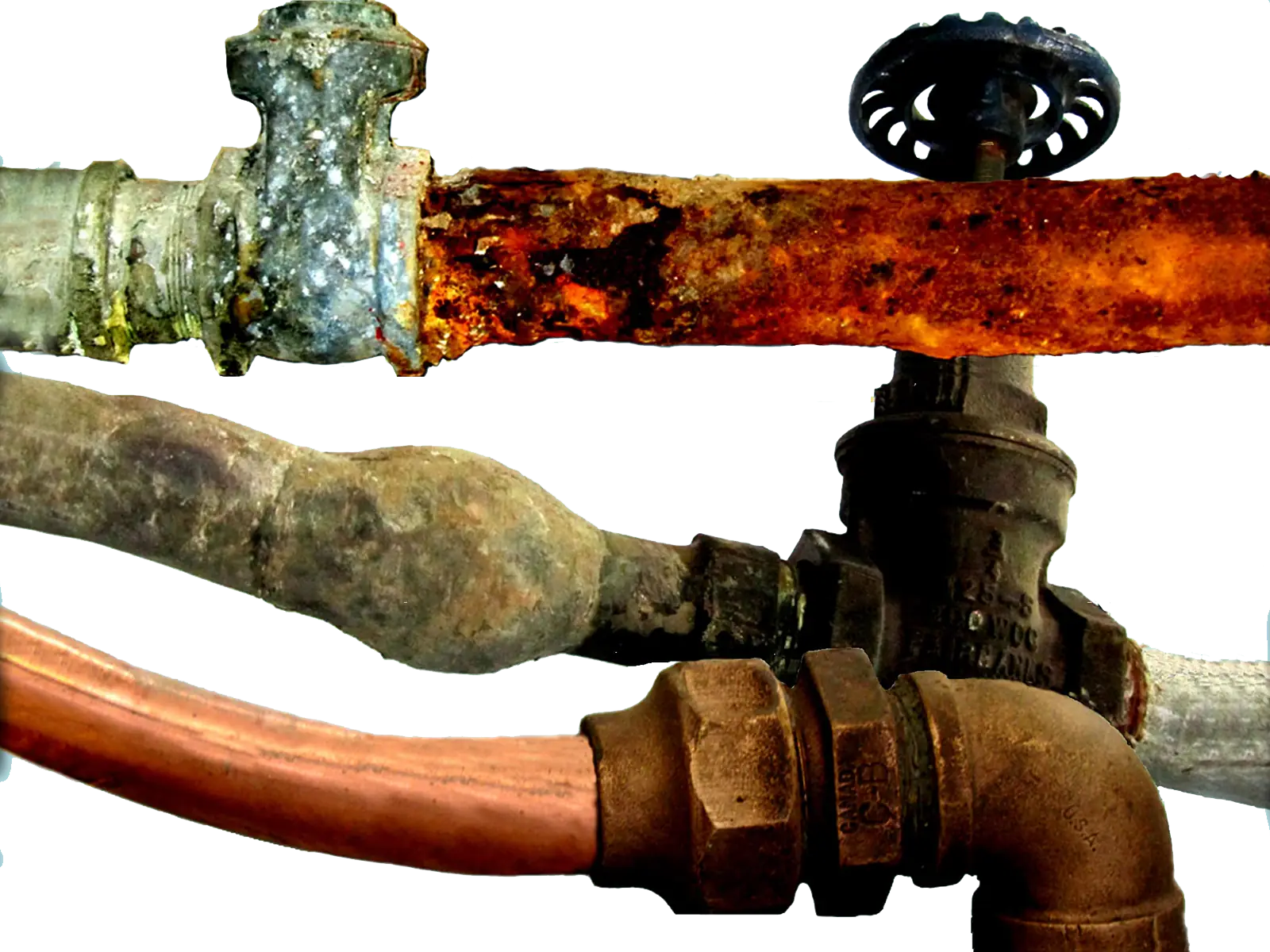 Three types of water line pipe: galvanized, lead, and copper.