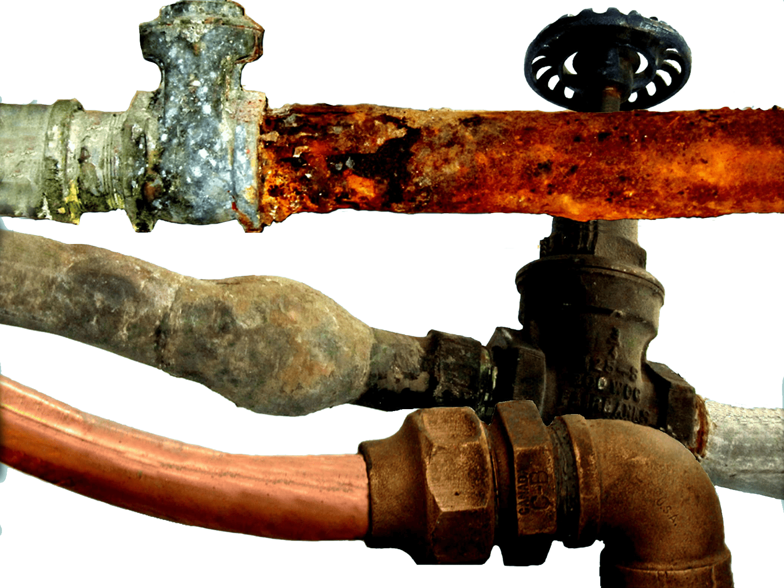 Three types of water line pipe: galvanized, lead, and copper.