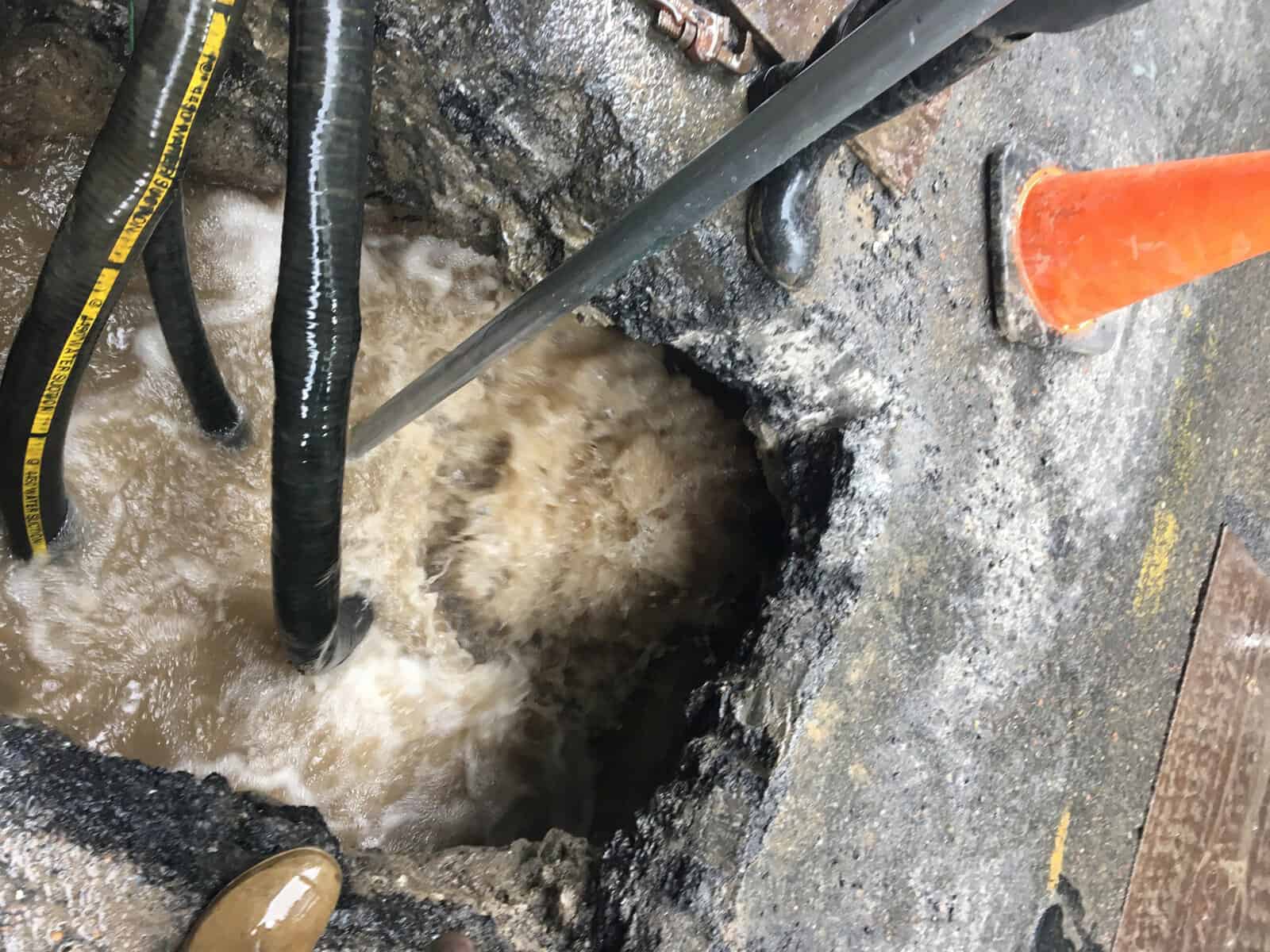 A water main emerency due to an underground street leak. 